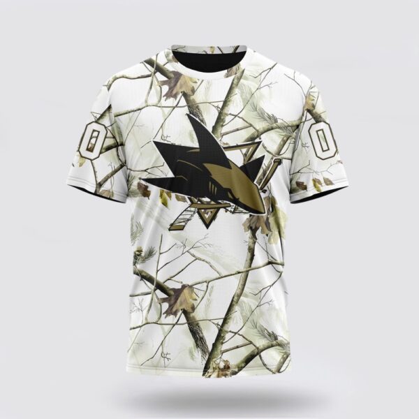 Personalized NHL San Jose Sharks 3D T Shirt Special White Winter Hunting Camo Design T Shirt