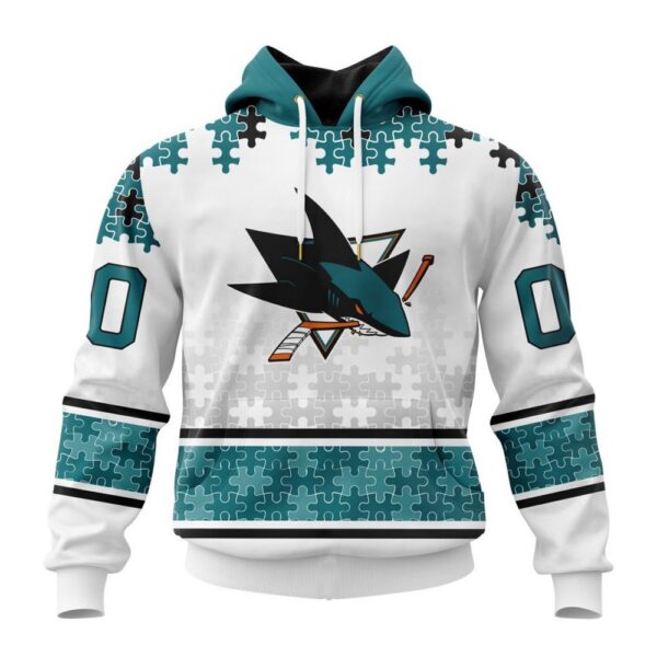 Personalized NHL San Jose Sharks All Over Print Hoodie Special Autism Awareness Design With Home Jersey Style Hoodie