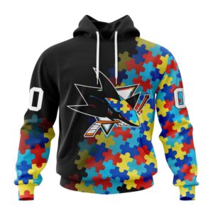 Personalized NHL San Jose Sharks All Over Print Hoodie Special Black Autism Awareness Design Hoodie 1