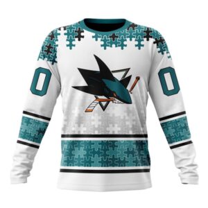 Personalized NHL San Jose Sharks Crewneck Sweatshirt Special Autism Awareness Design With Home Jersey Style 1