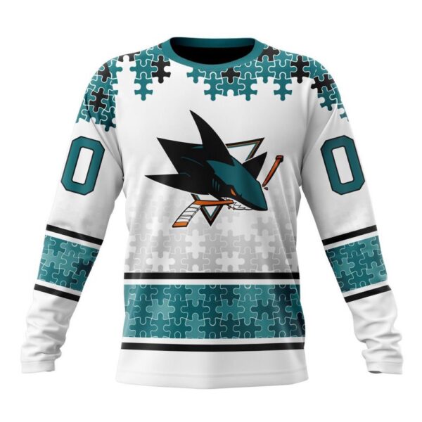 Personalized NHL San Jose Sharks Crewneck Sweatshirt Special Autism Awareness Design With Home Jersey Style