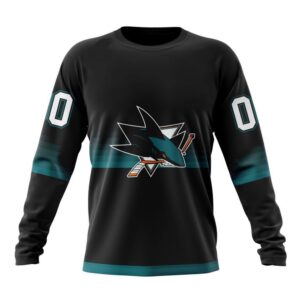Personalized NHL San Jose Sharks Crewneck Sweatshirt Special Black And Gradient Design 1