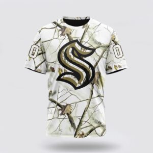 Personalized NHL Seattle Kraken 3D T Shirt Special White Winter Hunting Camo Design T Shirt 1