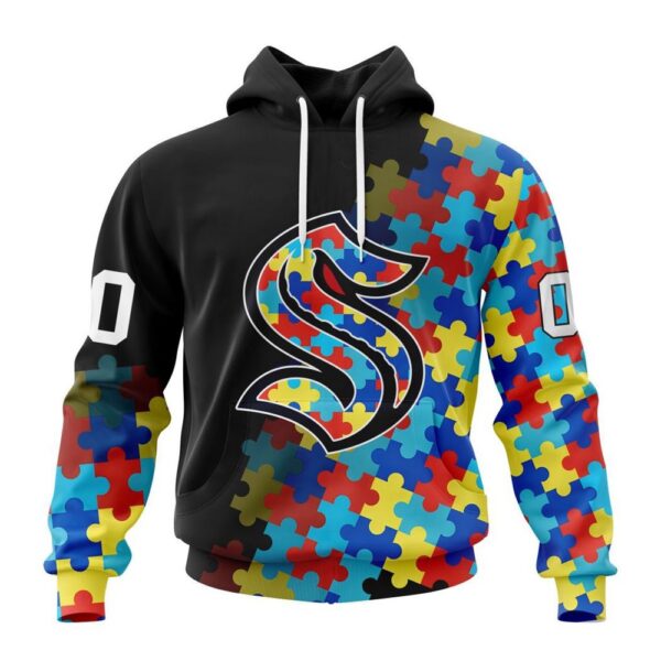 Personalized NHL Seattle Kraken All Over Print Hoodie Special Black Autism Awareness Design Hoodie