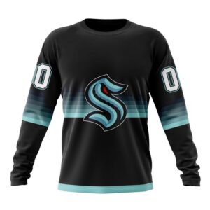 Personalized NHL Seattle Kraken Crewneck Sweatshirt Special Black And Gradient Design 1