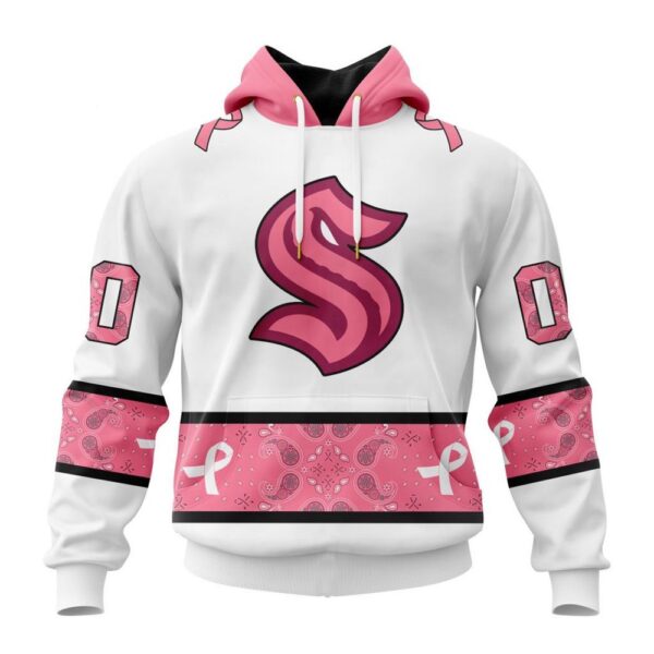 Personalized NHL Seattle Kraken Hoodie In Classic Style With Paisley In October We Wear Pink Breast Cancer Hoodie