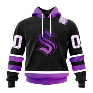 Personalized NHL Seattle Kraken Hoodie Special Black Hockey Fights Cancer Kits Hoodie 1