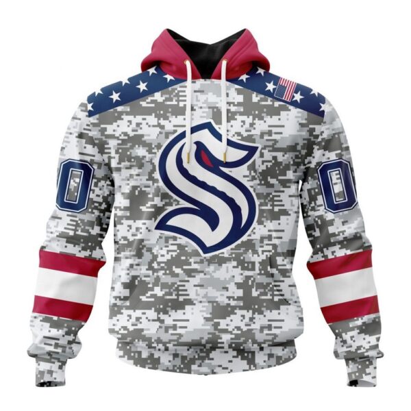 Personalized NHL Seattle Kraken Hoodie Special Camo Design For Veterans Day Hoodie