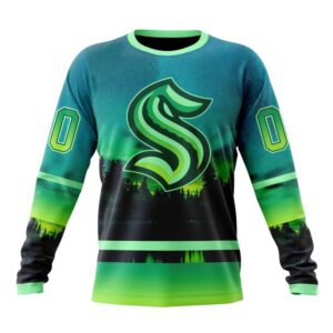 Personalized NHL Seattle Kraken Special Crewneck Sweatshirt Design With Northern Light Full Printed Sweatshirt 1