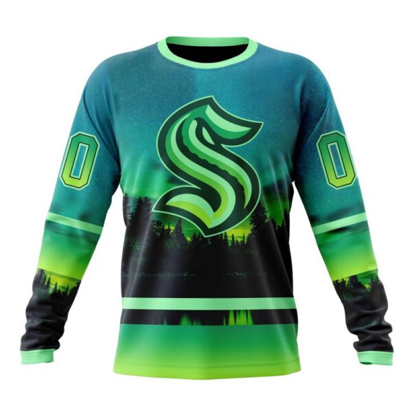 Personalized NHL Seattle Kraken Special Crewneck Sweatshirt Design With Northern Light Full Printed Sweatshirt