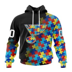 Personalized NHL St Louis Blues All Over Print Hoodie Special Black Autism Awareness Design Hoodie 1