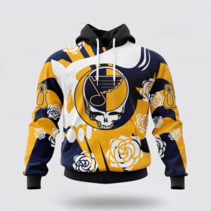 Personalized NHL St Louis Blues All Over Print Hoodie Special Grateful Dead Gathering Flowers Design Hoodie 1