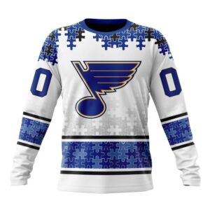 Personalized NHL St Louis Blues Crewneck Sweatshirt Special Autism Awareness Design With Home Jersey Style 1