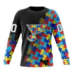 Personalized NHL St Louis Blues Crewneck Sweatshirt Special Black Autism Awareness Design 1