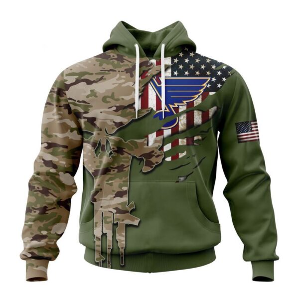 Personalized NHL St. Louis Blues Hoodie Special Camo Skull Design Hoodie