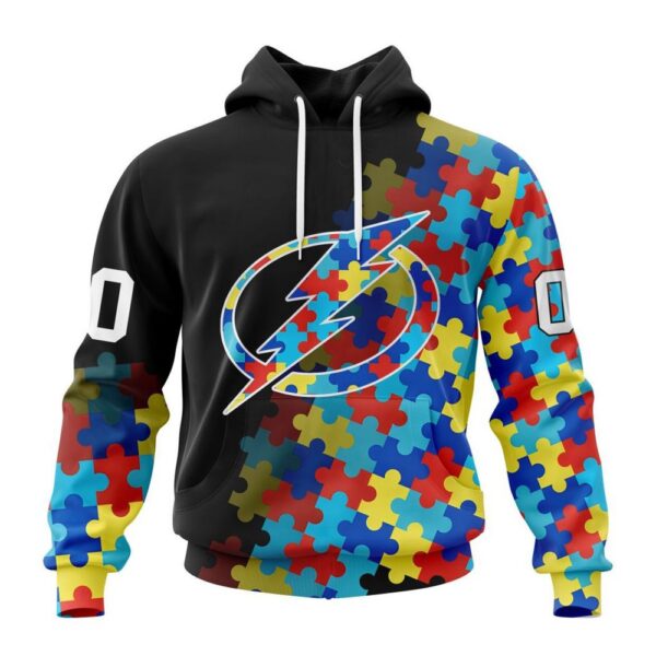 Personalized NHL Tampa Bay Lightning All Over Print Hoodie Special Black Autism Awareness Design Hoodie