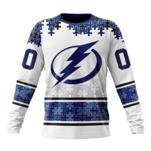 Personalized NHL Tampa Bay Lightning Crewneck Sweatshirt Special Autism Awareness Design With Home Jersey Style 1