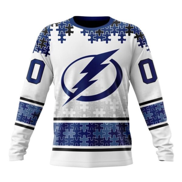 Personalized NHL Tampa Bay Lightning Crewneck Sweatshirt Special Autism Awareness Design With Home Jersey Style