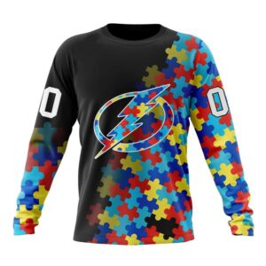 Personalized NHL Tampa Bay Lightning Crewneck Sweatshirt Special Black Autism Awareness Design 1