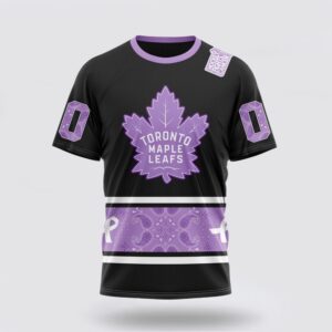 Personalized NHL Toronto Maple Leafs 3D T Shirt Special Black And Lavender Hockey Fight Cancer Design T Shirt 1