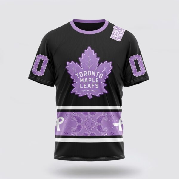 Personalized NHL Toronto Maple Leafs 3D T Shirt Special Black And Lavender Hockey Fight Cancer Design T Shirt