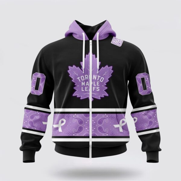Personalized NHL Toronto Maple Leafs All Over Print Hoodie Special Black And Lavender Hockey Fight Cancer Design Hoodie