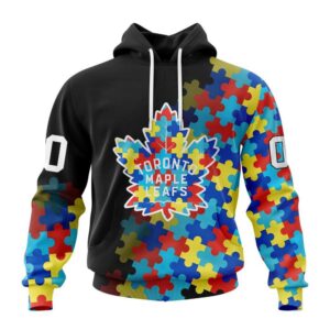 Personalized NHL Toronto Maple Leafs All Over Print Hoodie Special Black Autism Awareness Design Hoodie 1