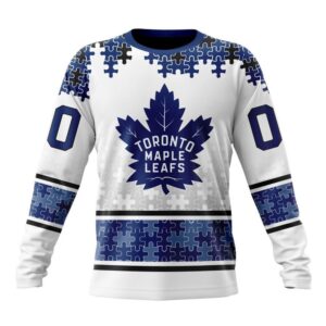 Personalized NHL Toronto Maple Leafs Crewneck Sweatshirt Special Autism Awareness Design With Home Jersey Style 1