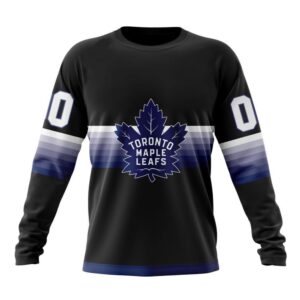 Personalized NHL Toronto Maple Leafs Crewneck Sweatshirt Special Black And Gradient Design 1