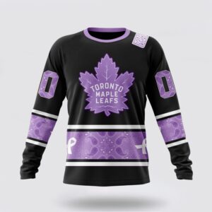 Personalized NHL Toronto Maple Leafs Crewneck Sweatshirt Special Black And Lavender Hockey Fight Cancer Design Sweatshirt 1