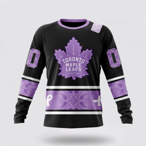 Personalized NHL Toronto Maple Leafs Crewneck Sweatshirt Special Black And Lavender Hockey Fight Cancer Design Sweatshirt