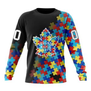 Personalized NHL Toronto Maple Leafs Crewneck Sweatshirt Special Black Autism Awareness Design 1