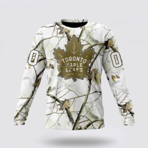 Personalized NHL Toronto Maple Leafs Crewneck Sweatshirt Special White Winter Hunting Camo Design Sweatshirt 1