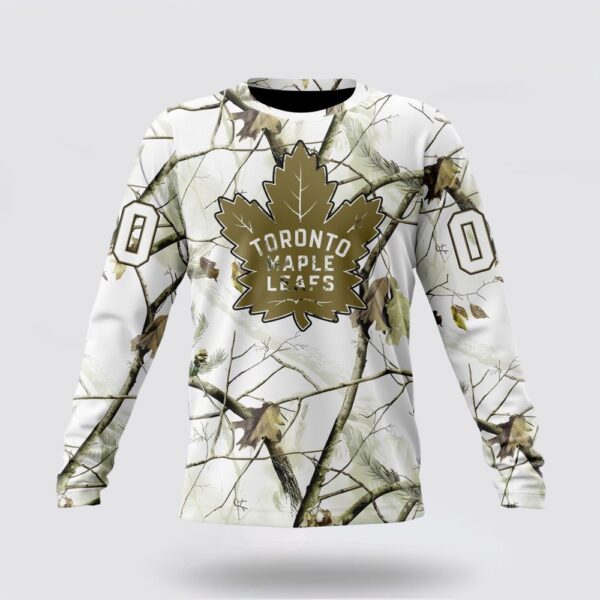 Personalized NHL Toronto Maple Leafs Crewneck Sweatshirt Special White Winter Hunting Camo Design Sweatshirt