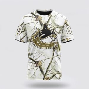 Personalized NHL Vancouver Canucks 3D T Shirt Special White Winter Hunting Camo Design T Shirt 1