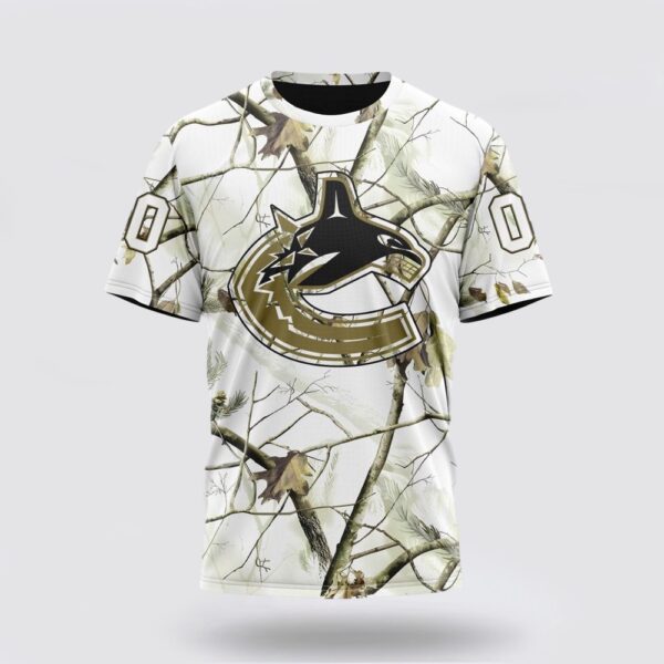 Personalized NHL Vancouver Canucks 3D T Shirt Special White Winter Hunting Camo Design T Shirt