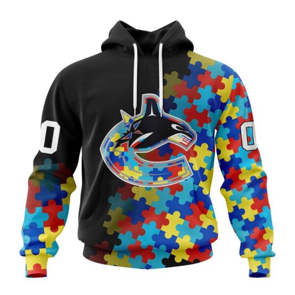 Personalized NHL Vancouver Canucks All Over Print Hoodie Special Black Autism Awareness Design Hoodie