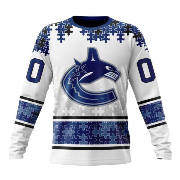 Personalized NHL Vancouver Canucks Crewneck Sweatshirt Special Autism Awareness Design With Home Jersey Style