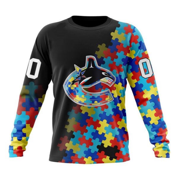 Personalized NHL Vancouver Canucks Crewneck Sweatshirt Special Black Autism Awareness Design