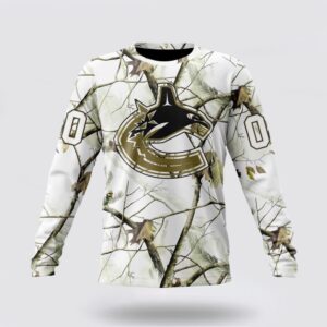 Personalized NHL Vancouver Canucks Crewneck Sweatshirt Special White Winter Hunting Camo Design Sweatshirt 1