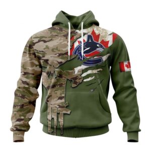 Personalized NHL Vancouver Canucks Hoodie Special Camo Skull Design Hoodie 1