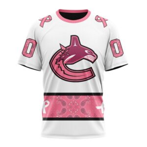 Personalized NHL Vancouver Canucks T Shirt In Classic Style With Paisley In October We Wear Pink Breast Cancer T Shirt 1