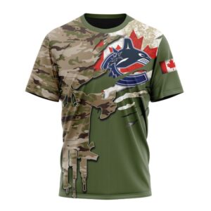 Personalized NHL Vancouver Canucks T Shirt Special Camo Skull Design T Shirt 1