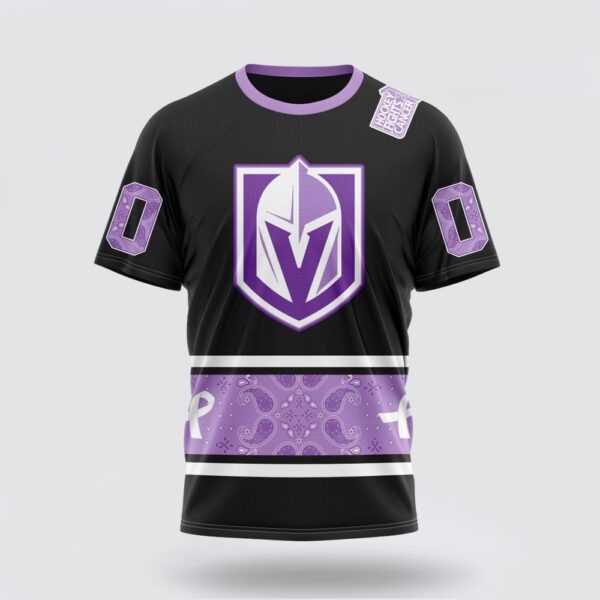 Personalized NHL Vegas Golden Knights 3D T Shirt Special Black And Lavender Hockey Fight Cancer Design T Shirt