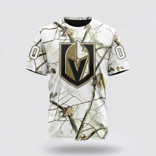 Personalized NHL Vegas Golden Knights 3D T Shirt Special White Winter Hunting Camo Design T Shirt