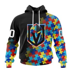 Personalized NHL Vegas Golden Knights All Over Print Hoodie Special Black Autism Awareness Design Hoodie 1