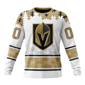 Personalized NHL Vegas Golden Knights Crewneck Sweatshirt Special Autism Awareness Design With Home Jersey Style 1