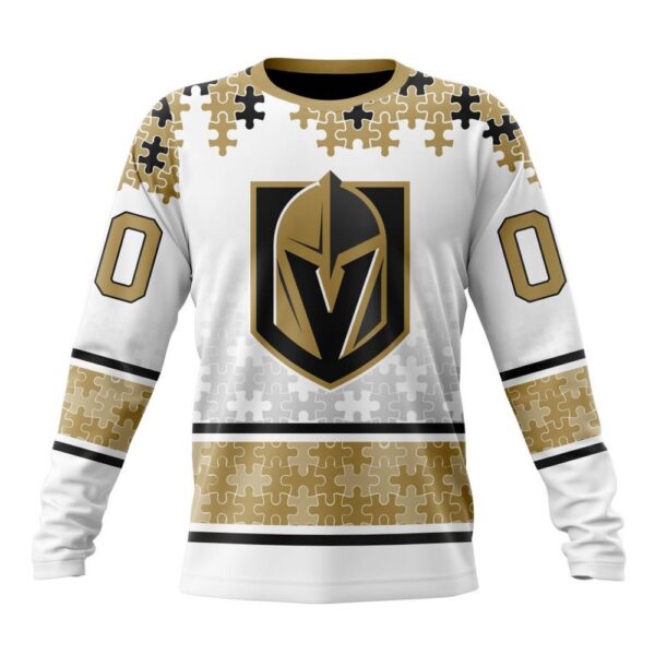 Personalized NHL Vegas Golden Knights Crewneck Sweatshirt Special Autism Awareness Design With Home Jersey Style