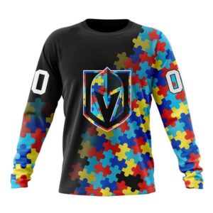 Personalized NHL Vegas Golden Knights Crewneck Sweatshirt Special Black Autism Awareness Design 1
