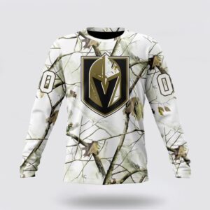Personalized NHL Vegas Golden Knights Crewneck Sweatshirt Special White Winter Hunting Camo Design Sweatshirt 1